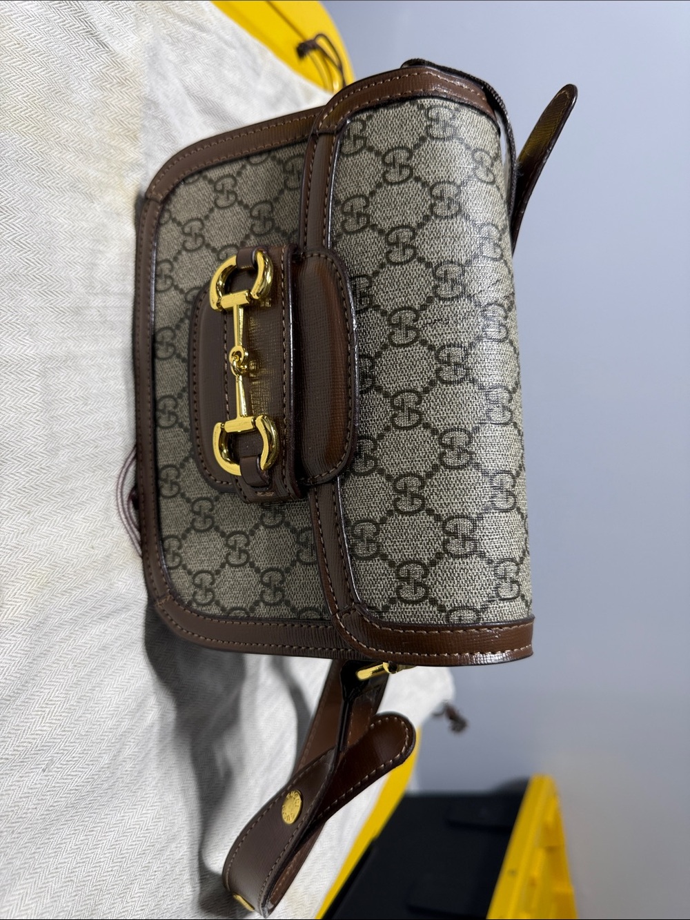 Designer-Inspired Brown Monogram Crossbody Bag with Gold Hardware